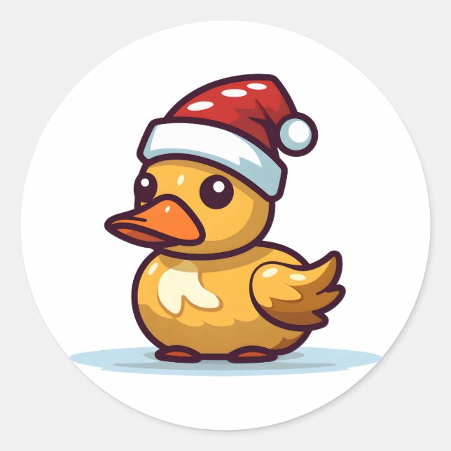 Weihnachtsente in Weihnachtsmannmütze Runder Aufkleber (Vorderseite)