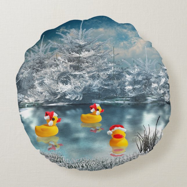 Weihnachtsenten Rundes Kissen (Rückseite)