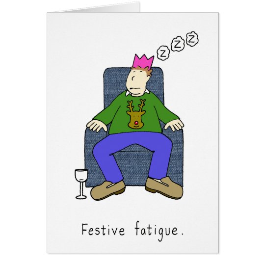 Weihnachtsermüdung, bemannen schlafendes in seinem karte