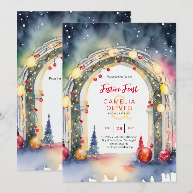 Weihnachtsessen Einladung Festfest Festessen (Vorne/Hinten)