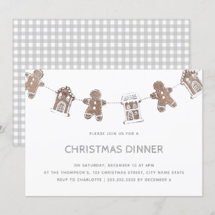Weihnachtsessen Gingerbread Gray Gingham Einladung