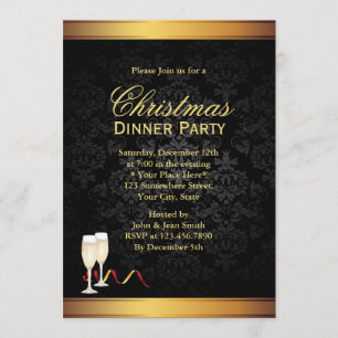 Weihnachtsessen in Gold und Schwarz - Party Einlad Einladung
