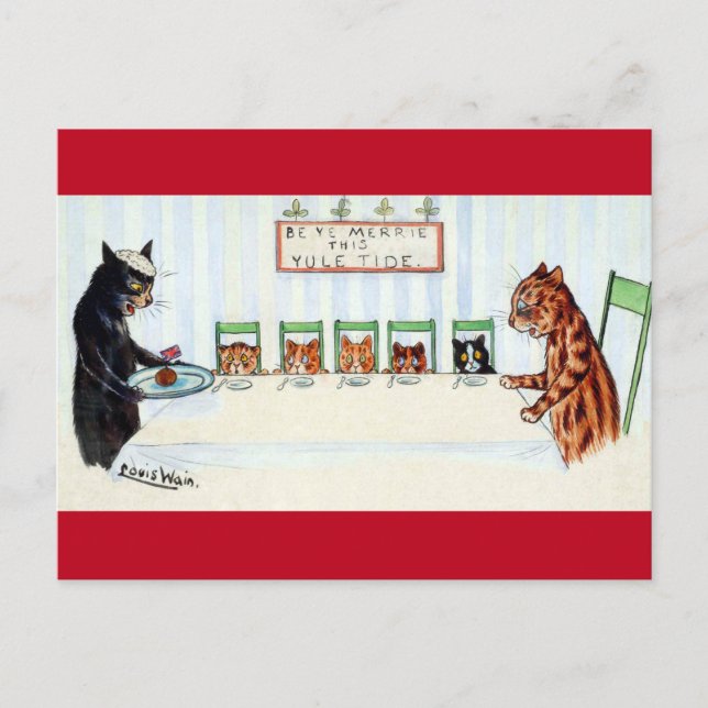 Weihnachtsessen, Louis Wain Feiertagspostkarte (Vorderseite)