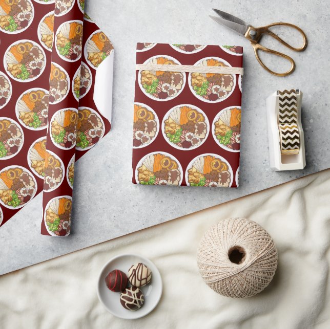 Weihnachtsessen Party UK Festive British Food Geschenkpapier (Kunsthandwerk)