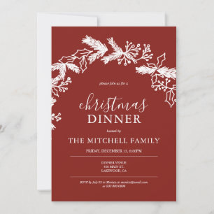 Weihnachtsessen Pine Berry Wreath Red Einladung