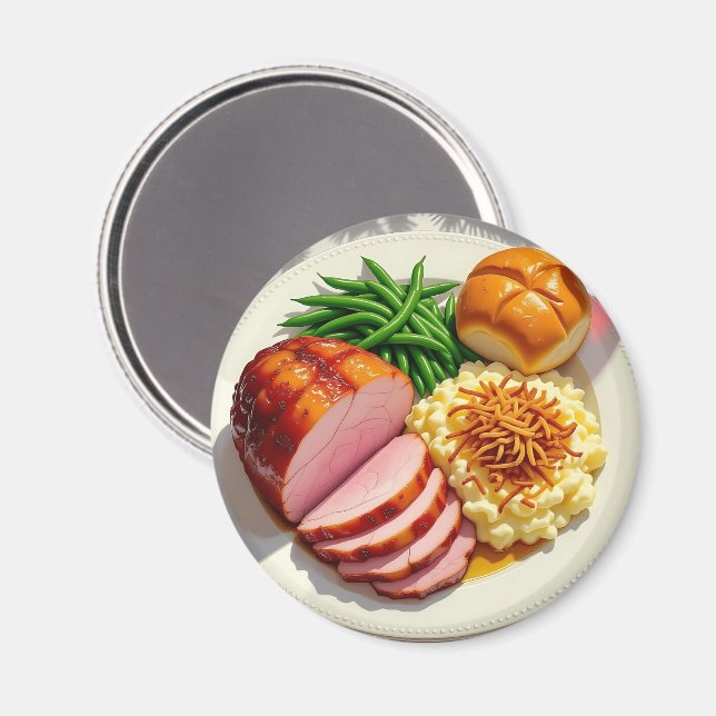 Weihnachtsessen, Schinken, Kartoffeln Magnet (Vorderseite/Rückseite)