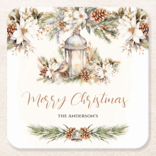 Weihnachtsessen Weiß und Creme Elegant Klassisch Rechteckiger Pappuntersetzer