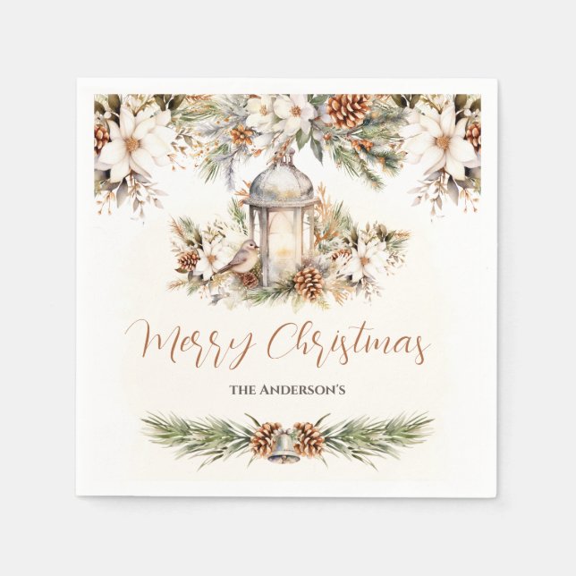Weihnachtsessen Weiß und Creme Elegant Klassisch Serviette (Vorderseite)
