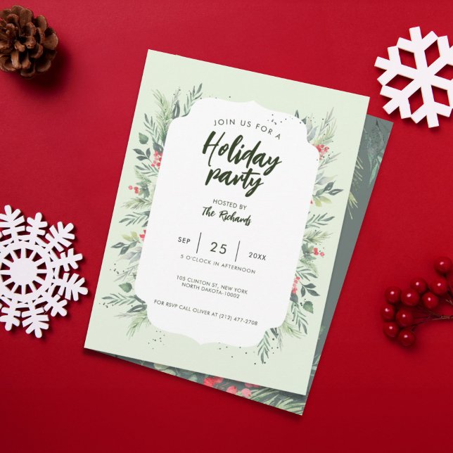 Weihnachtsessen zum Thema Botanisches Foliage - Pa Einladung (Botanical Foliage-themed Christmas Dinner Party Invitation)