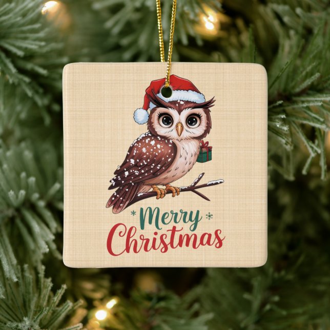 Weihnachtseule - Design Merry Christmas Festival Keramikornament (Baum)