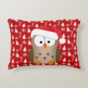 Weihnachtseule mit Weihnachtsmannmütze Dekokissen