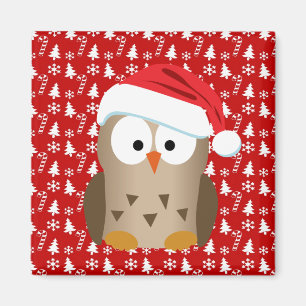 Weihnachtseule mit Weihnachtsmannmütze Magnet