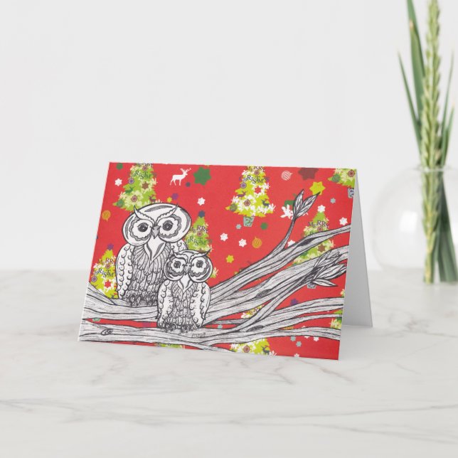 Weihnachtseulen 1 Weihnachtskarte Feiertagskarte (Vorderseite)
