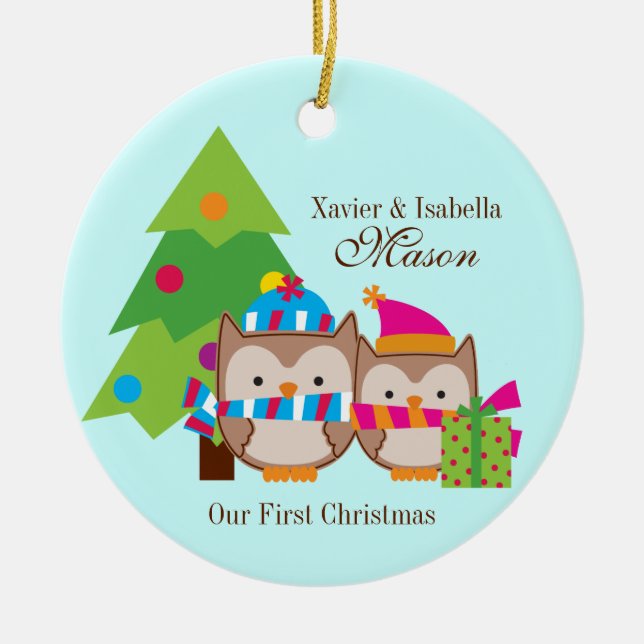 Weihnachtseulen - erstes Weihnachten Keramikornament (Vorne)