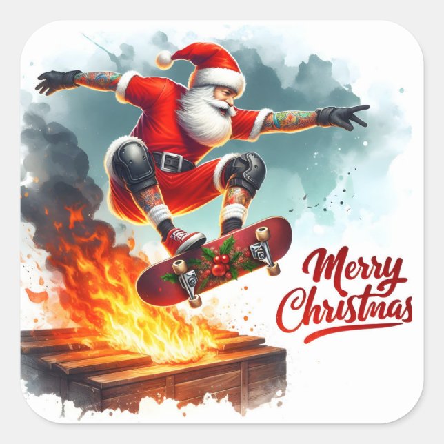 Weihnachtsfahrten über Flammen bei Weihnachten Quadratischer Aufkleber (Vorderseite)