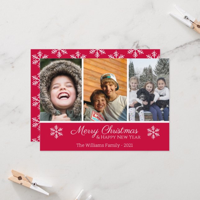 Weihnachtsfamilie 3 Foto Schneeflocke (Vorderseite/Rückseite Beispiel)