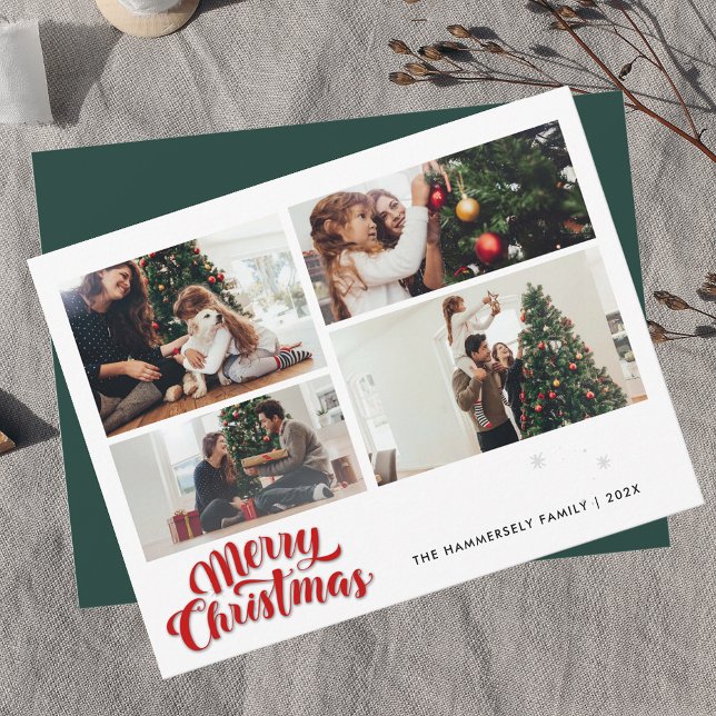 Weihnachtsfamilie 4 Fotos Festlich Mitteilungskarte (Christmas Family Photo Collage Greetings Card)