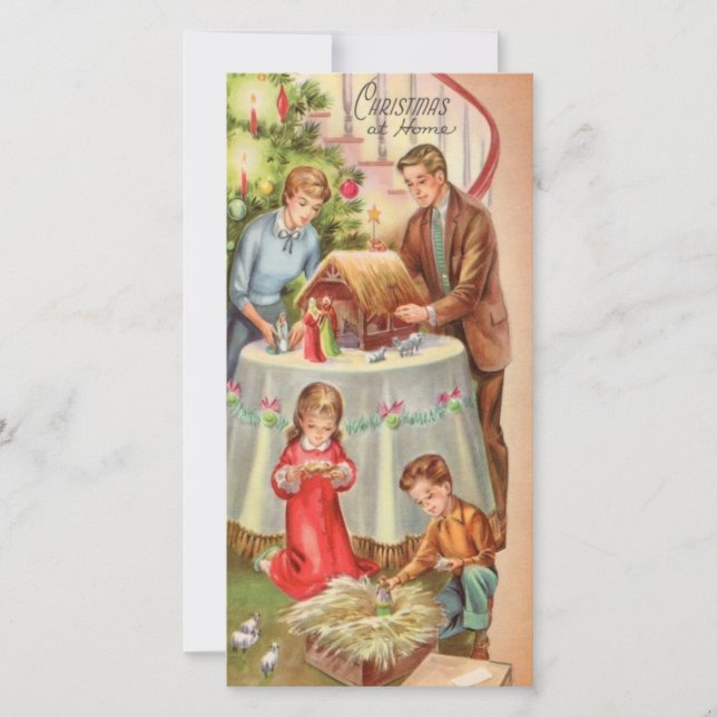 Weihnachtsfamilie bei Zuhause Feiertagskarte (Vorderseite)