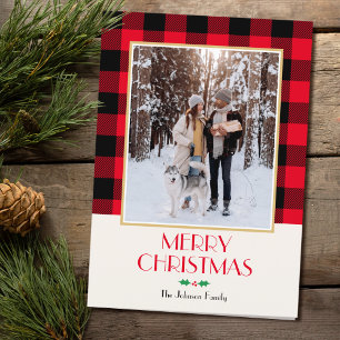 Weihnachtsfamilie Custom Foto Rustikales Rot geflo Karte