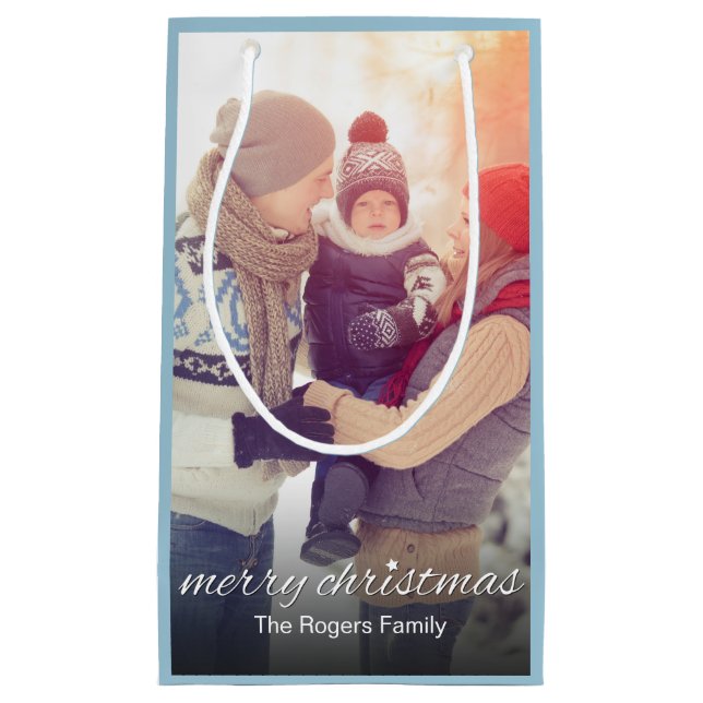 Weihnachtsfamilie Foto Einfach Personalisiert Kleine Geschenktüte (Vorderseite)