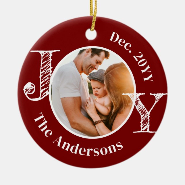 Weihnachtsfamilie Foto Freude Moderne Minimalistis Keramik Ornament (Vorne)