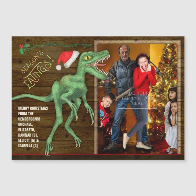 Weihnachtsfamilie Foto Funny Velociraptor Dinosaur Magnetkarte (Vorderseite)