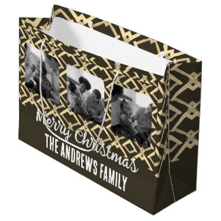 Weihnachtsfamilie Foto Geometric Brown Beige Große Geschenktüte