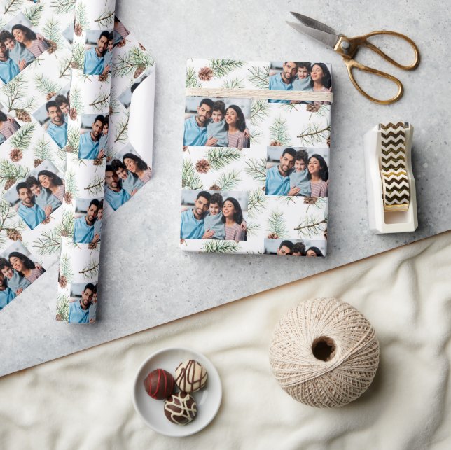 Weihnachtsfamilie Foto-Kiefer Geschenkpapier (Kunsthandwerk)