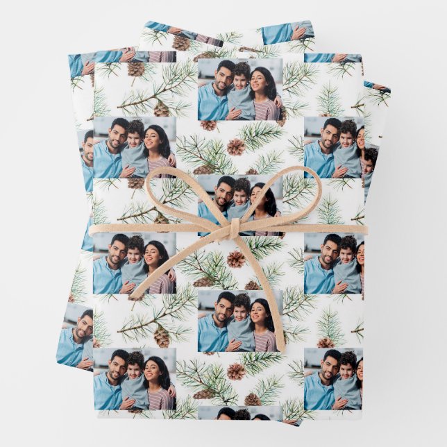 Weihnachtsfamilie Foto-Kiefer Geschenkpapier Set (Beispiel)