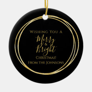 Weihnachtsfamilie froh und hell Schwarz Gold Keramik Ornament