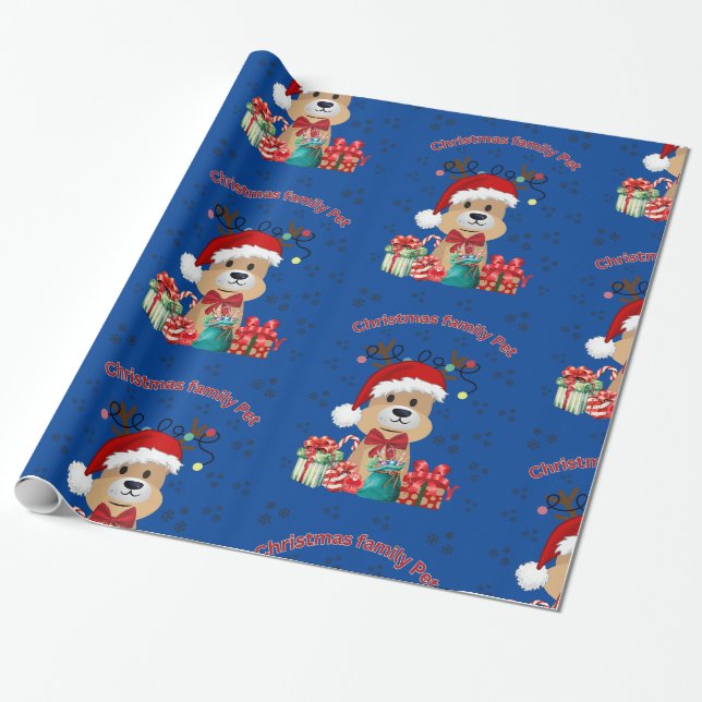 Weihnachtsfamilie Haustier Geschenkpapier (Ungerollt)