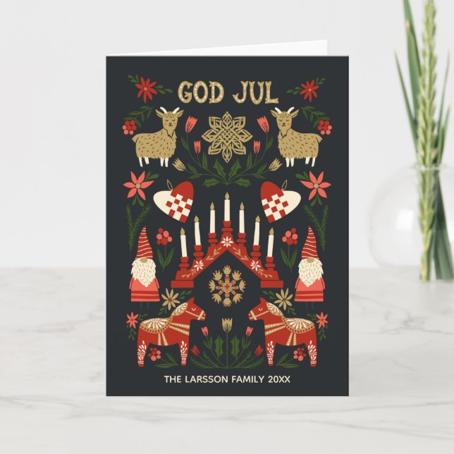 Weihnachtsfamilie Jul Scandi Feiertagskarte (Vorderseite)