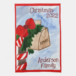 Weihnachtsfamilie Mailbox Candy Cane Greenery Geschirrtuch