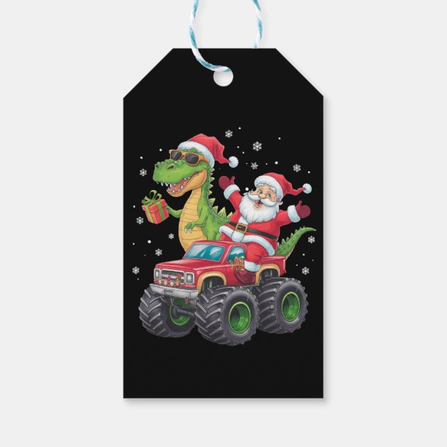 Weihnachtsfamilie Matching Santa Truck Dinosaur Geschenkanhänger (Rückseite)