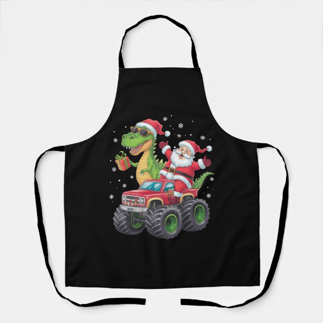Weihnachtsfamilie Matching Santa Truck Dinosaur Schürze (Vorderseite)