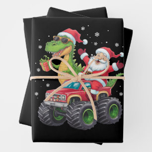 Weihnachtsfamilie passend zum Santa Truck Dinosaur Geschenkpapier Set