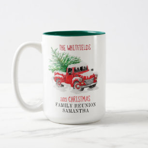 Weihnachtsfamilie passt auf die Wünsche Zweifarbige Tasse