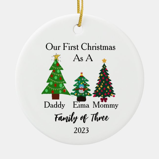 Weihnachtsfamilie, Personalisierte Weihnachtszeit Keramik Ornament (Vorne)