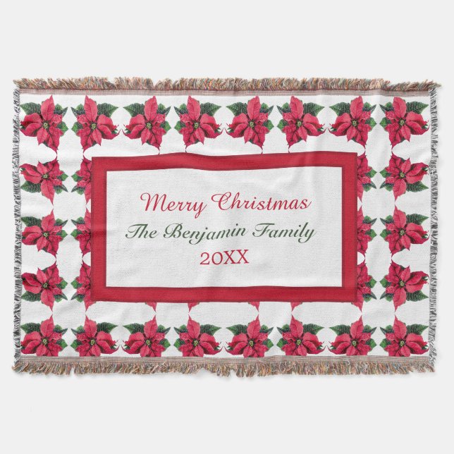 Weihnachtsfamilie Poinsettia Holiday Personalisier Decke (Vorderseite)