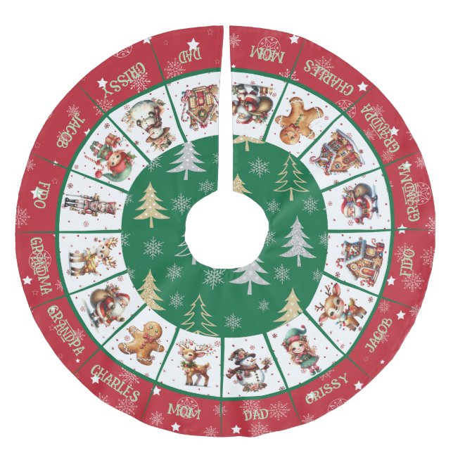 Weihnachtsfamilie Polyester Weihnachtsbaumdecke (Vorderseite)