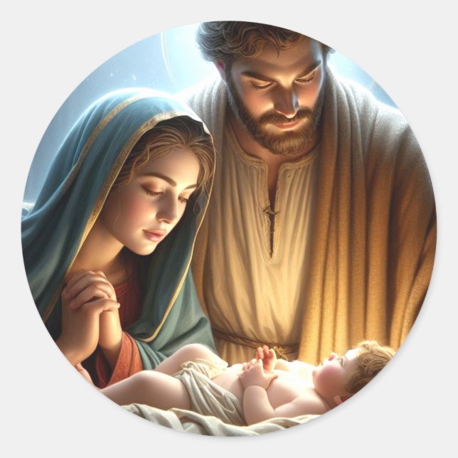 Weihnachtsfamilie Runder Aufkleber (Vorderseite)