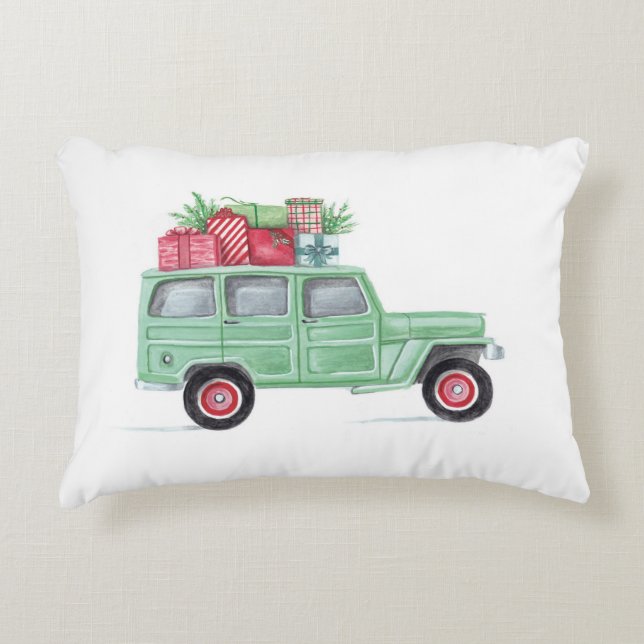 Weihnachtsfamilie Truckster Dekokissen (Vorderseite)