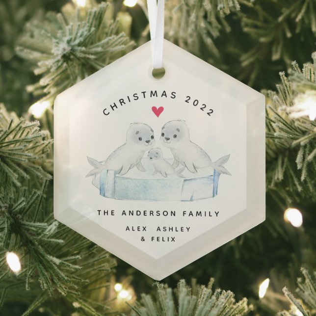 Weihnachtsfamilie von drei Siegeln Ornament Aus Glas (Insitu)