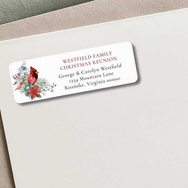 Weihnachtsfamilie Wiedersehen Kardinal Rücksendead (Christmas Family Reunion Red Cardinal Party Invitation Return Address Label)