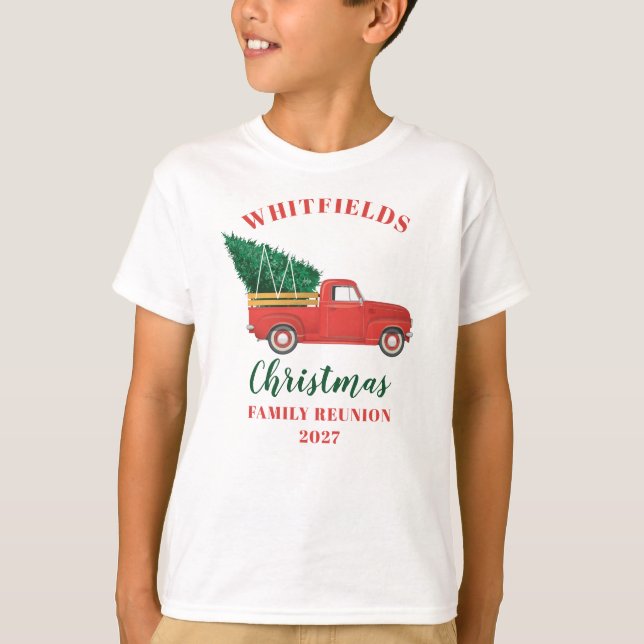 Weihnachtsfamilie Wiedersehen Red Truck Custom Mat T-Shirt (Vorderseite)