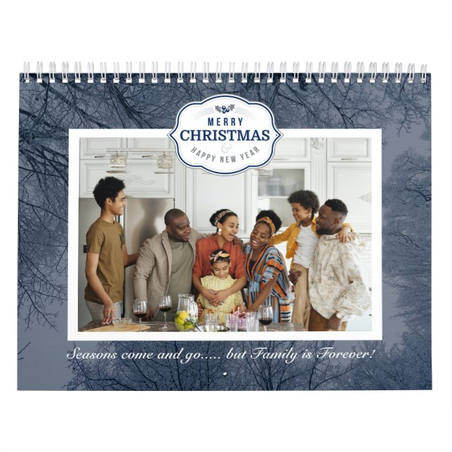 Weihnachtsfamilien Foto Blauer grauer Zitat Kalender (Titelbild)