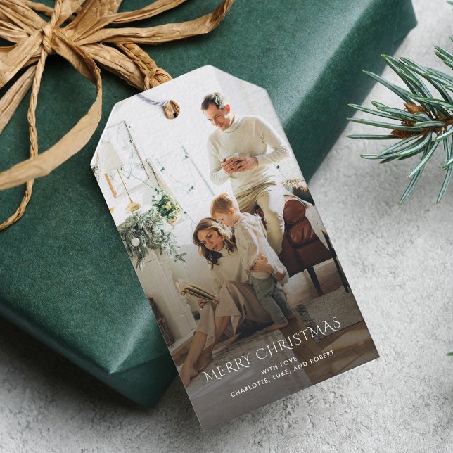 Weihnachtsfamilien Foto Elegante Moderne Geschenkanhänger (Family Photo Modern Christmas Gift Tag)