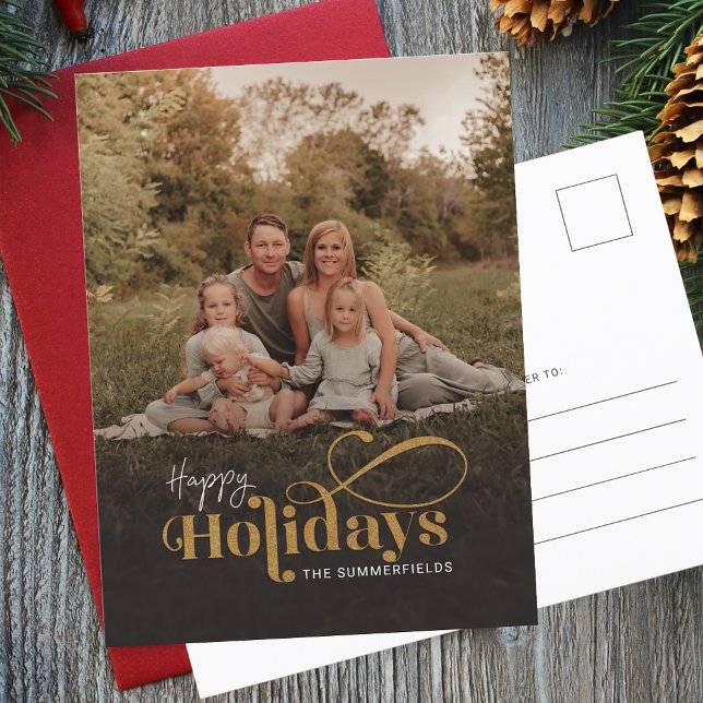 Weihnachtsfamilien Foto Festlich Modern Feiertagspostkarte (Happy Holidays Family Photo Christmas Greetings Card)