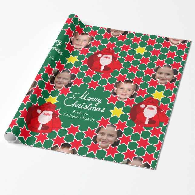 Weihnachtsfamilien-Foto in Rot-Grau Geschenkpapier (Ungerollt)
