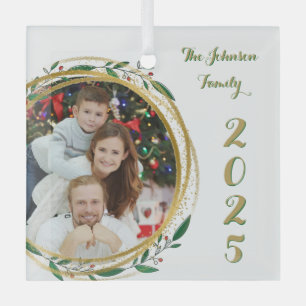 Weihnachtsfamilien Foto & Jahr Ornament Aus Glas